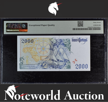 Portugal Banco de Portugal 2000 Escudos 1996 P 189b UNC PMG 67 EPQ 2nd TOP POP