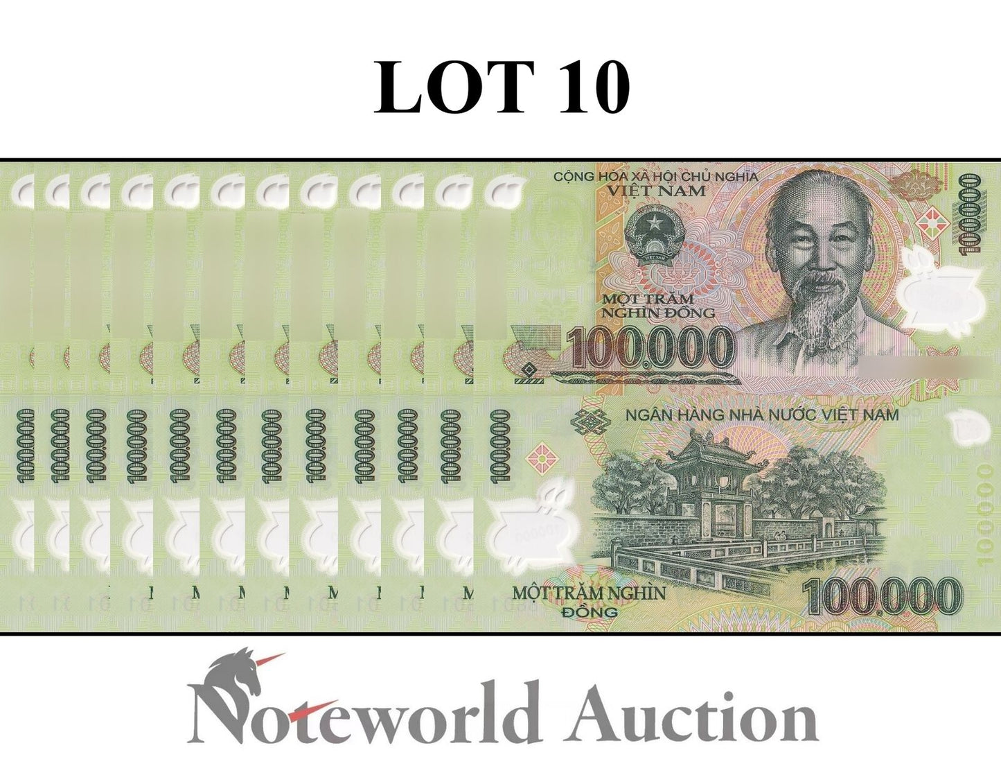 VIET NAM VIETNAM Lot 10 pcs 1/10 Bundle - 100000 Dong 2021 P 122 Polymer UNC