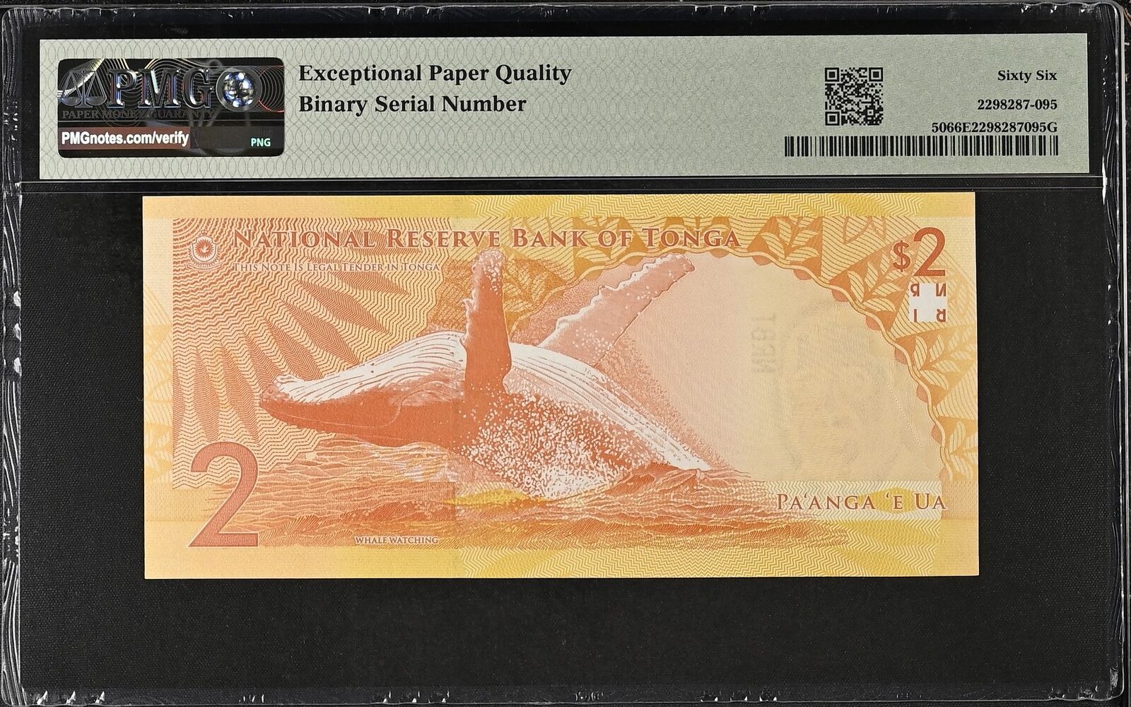 TONGA 2 Pa'anga 2023 P 50 Fancy Lucky Binary NO.A011101 UNC PMG 66 EPQ