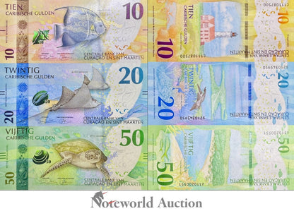 CURACAO & SINT MAARTEN Set 3 pcs - 10 20 50 Caribische Gulden 2025 P New UNC