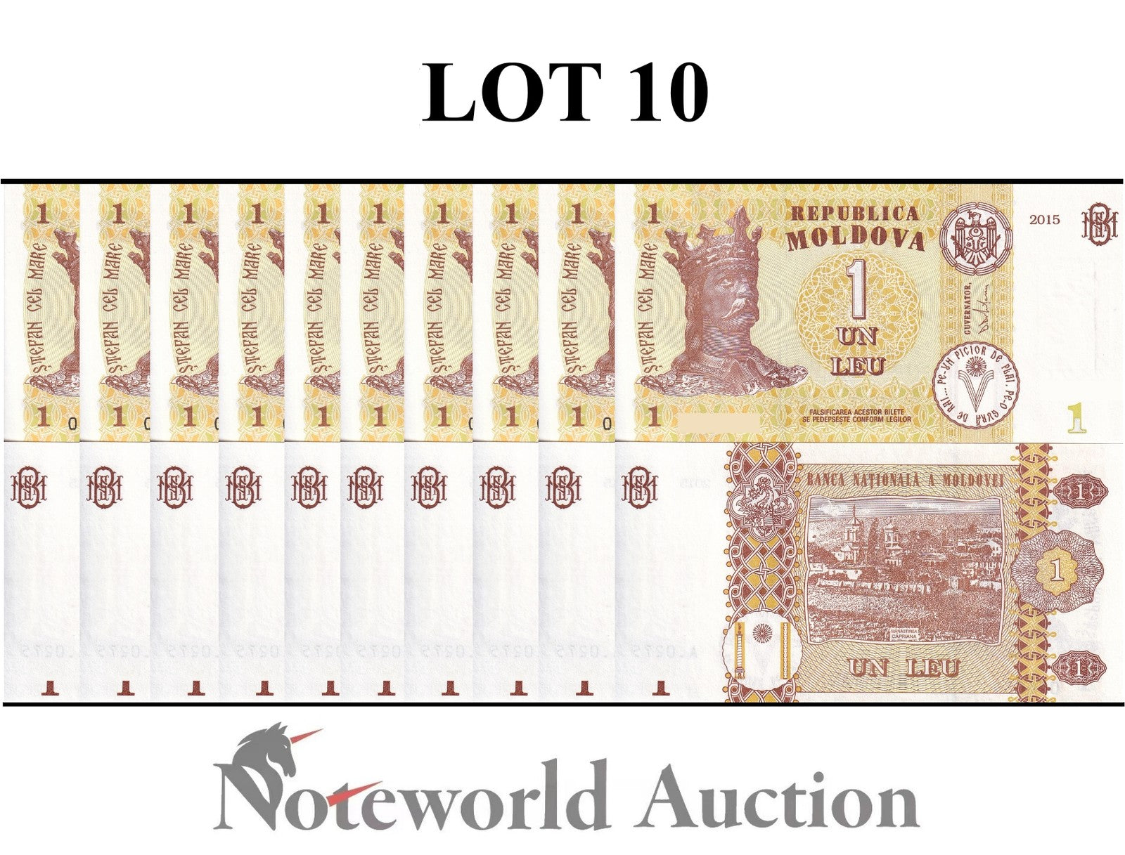 MOLDOVA 1 Len 2015 P 21  Lot 10 pcs 1/10 Bundle UNC