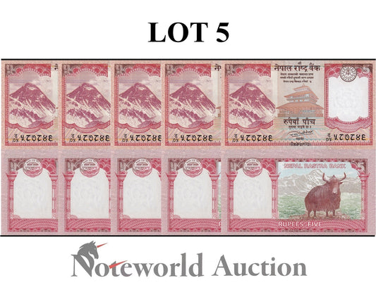NEPAL 5 Rupees 2017 P 76  Lot 5 pcs 1/20 Bundle UNC