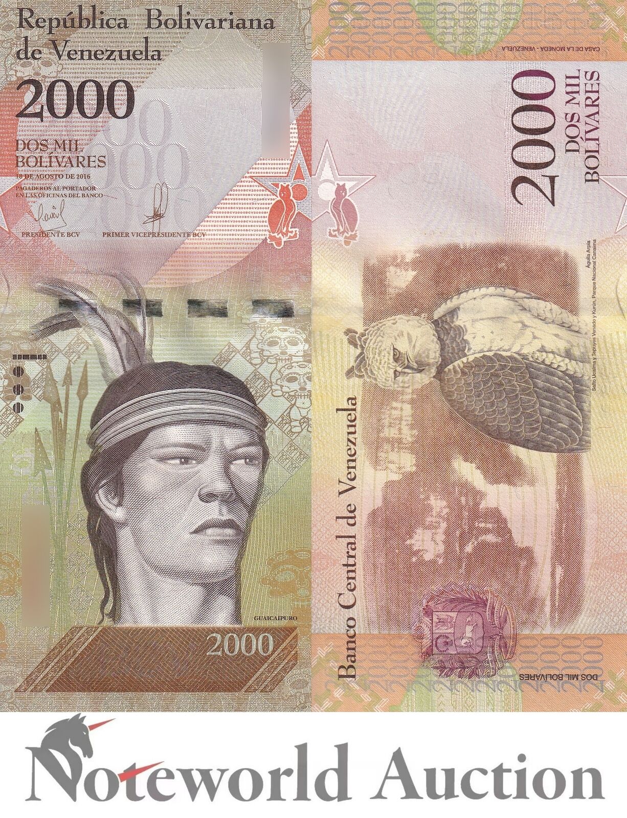 VENEZUELA 2000 Bolivares 2016 P 96b UNC