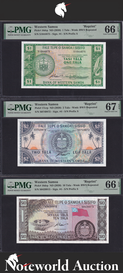 Western Samoa Set 3 pcs - 1 2 10 Tala ND (2020) P 16 17 18drp UNC PMG 66 67 EPQ