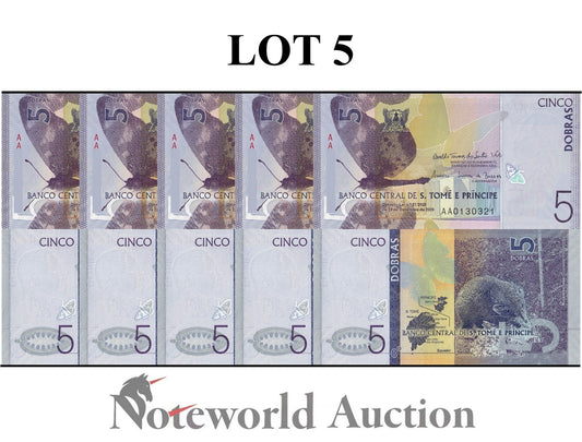 SAO TOME E PRINCIPE 5 Dobras 2020 P 76 First Prefix AA Lot 5 p 1/20 Bundle UNC