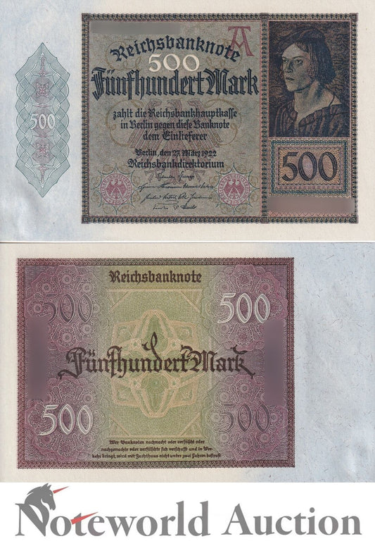 GERMANY Reichsbank 500 Mark 1922 P 73 UNC