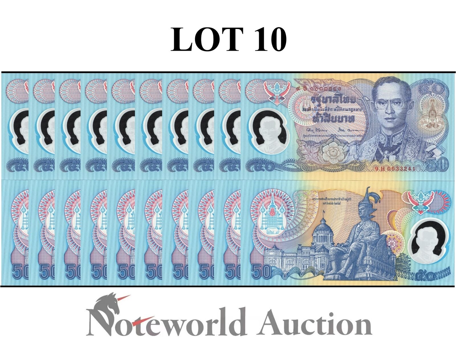 THAILAND Commemorative Lot 10 pcs - 50 Baht ND 1996 P 99 Polymer Random Sign UNC