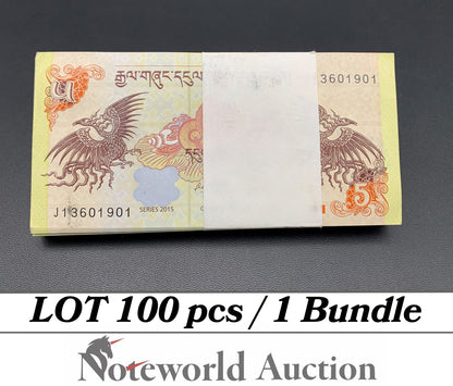 BHUTAN 5 Ngultrum 2015 P 28c Lot 100 pcs Bundle UNC
