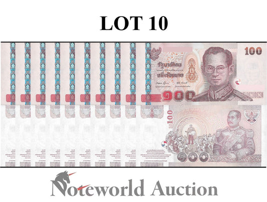 THAILAND Lot 10 pcs 1/10 Bundle - 100 Baht 2005 P 114 UNC