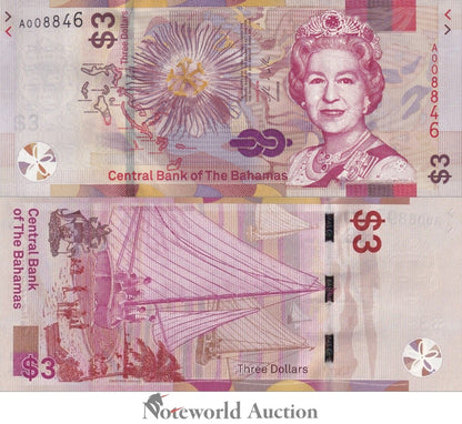 BAHAMAS 3 Dollars 2019 P 78 UNC