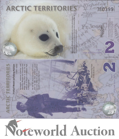 ARCTIC TERRITORIES TEST NOTE - 2 Dollar 2010 Polymer Polar Seal UNC