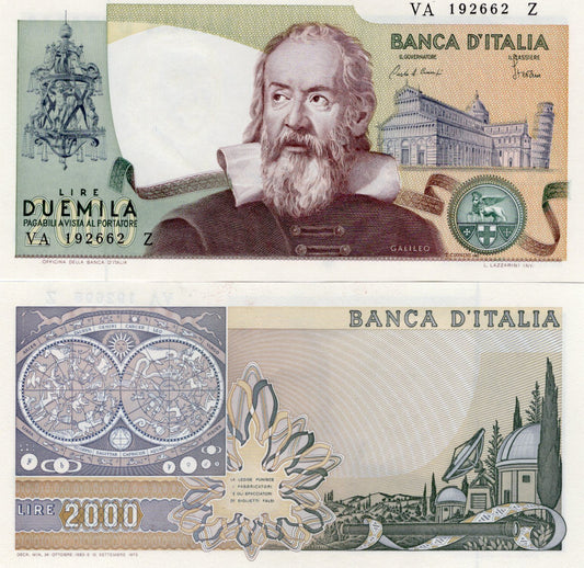 ITALY 2000 Lire 1983 P 103 GALILEO Random Signatures UNC