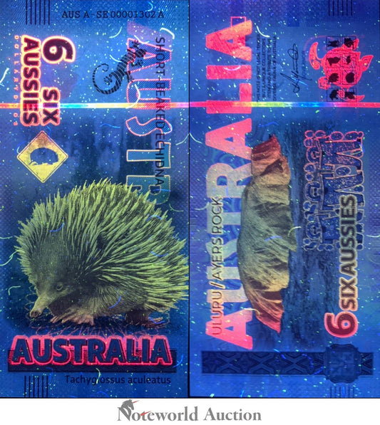 Australia Souvenir Note 6 Aussie Short-Beaked Echidna UNC