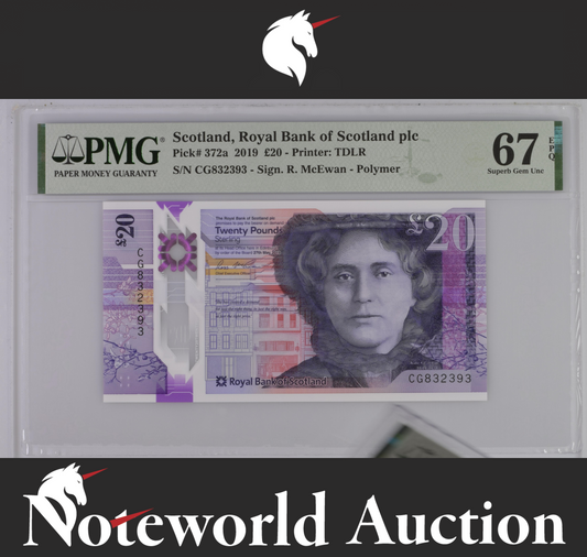 Scotland Royal Bank of Scotland plc 20 Pounds 2019 P 372a Polymer UNC PMG 67 EPQ