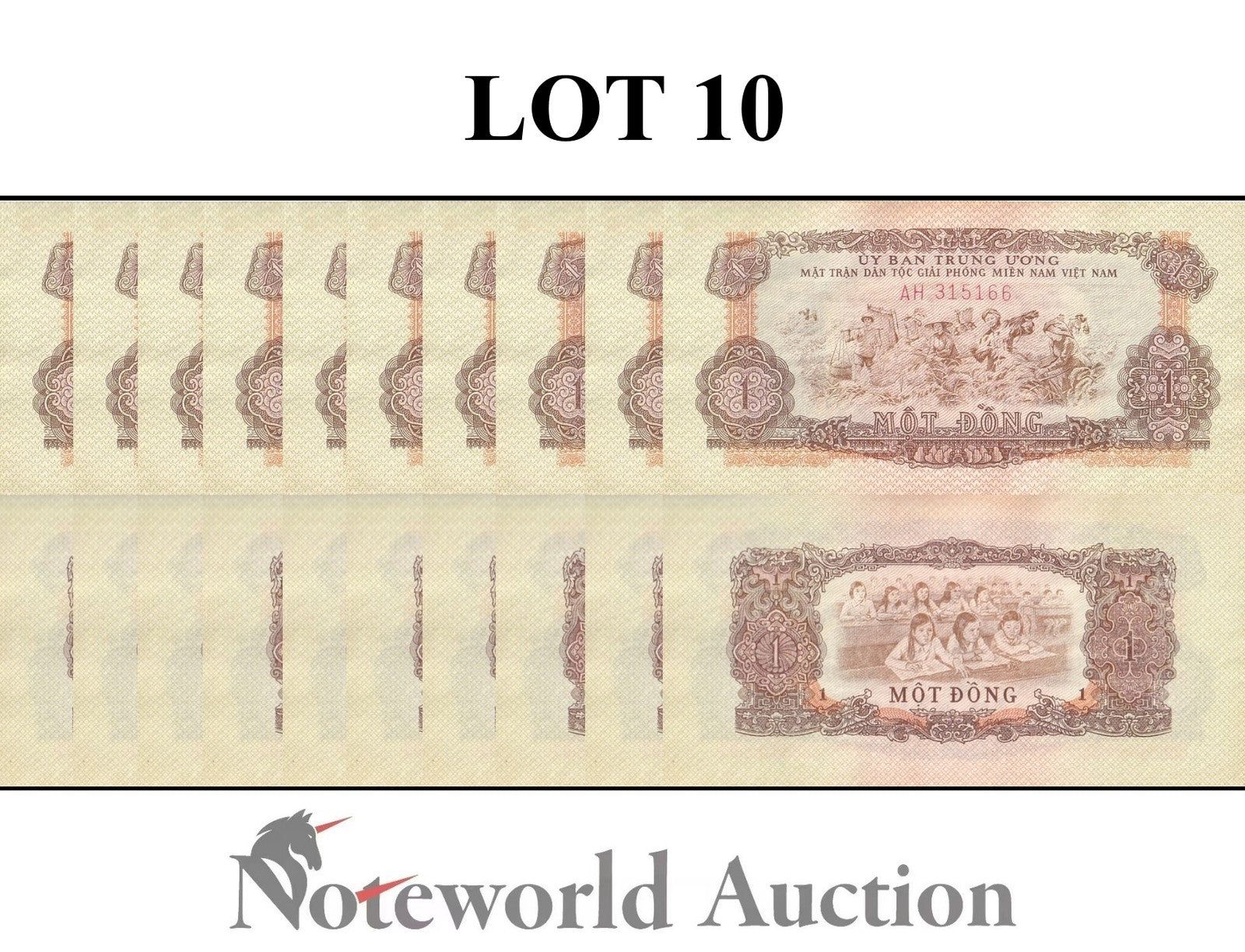 VIET NAM VIETNAM SOUTH 1 Dong ND 1963 P R4 Less Lot 10 pcs 1/10 Bundle AU UNC