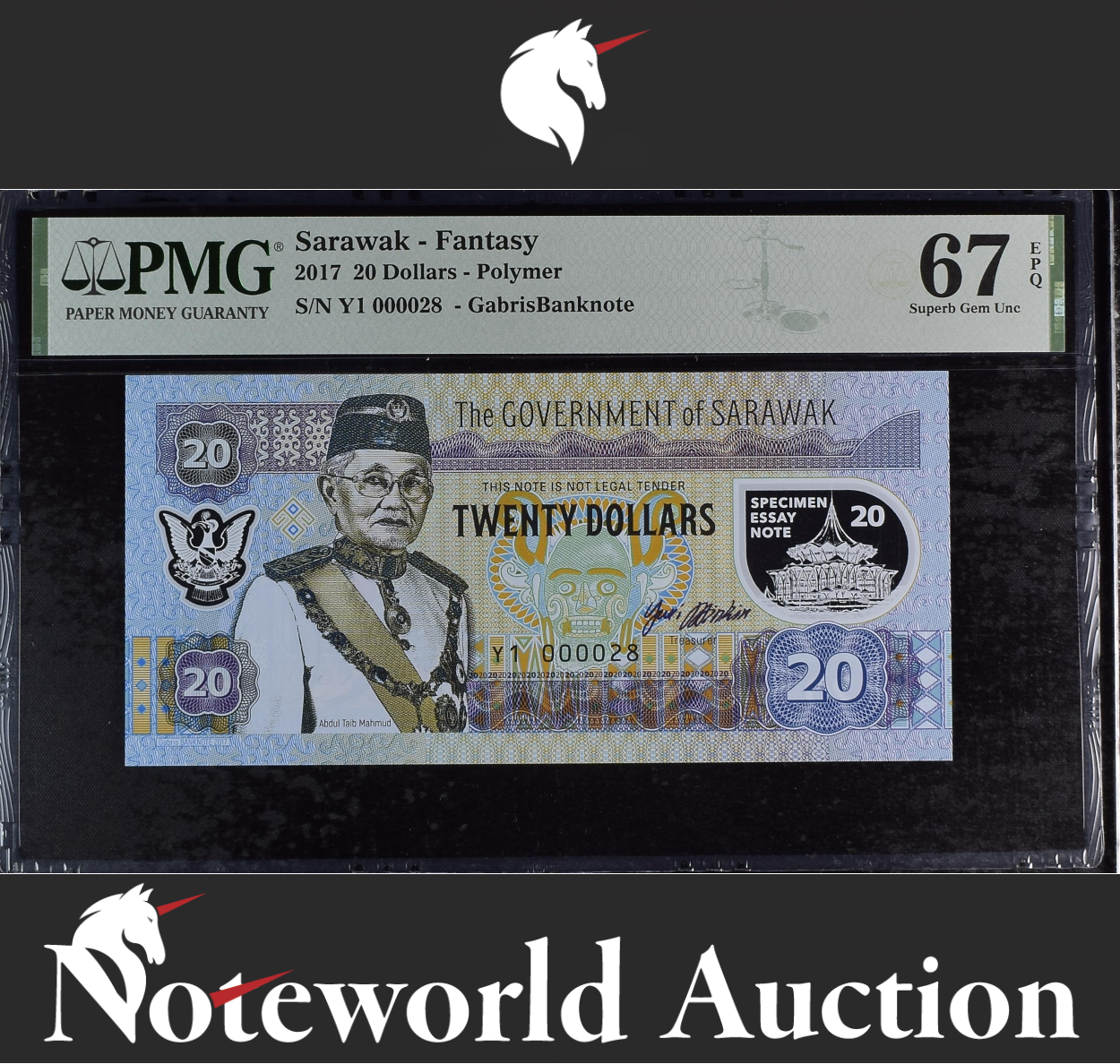 Sarawak 20 Dollars 2017 Polymer No.28 Supreb Gem UNC PMG 67 EPQ