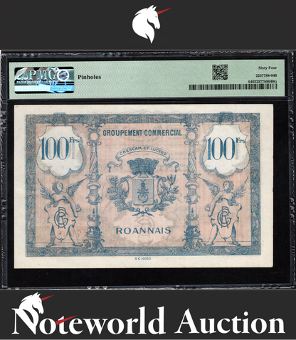 France Groupement Commercial Roannais 100 Francs P Unilisted UNC PMG 64