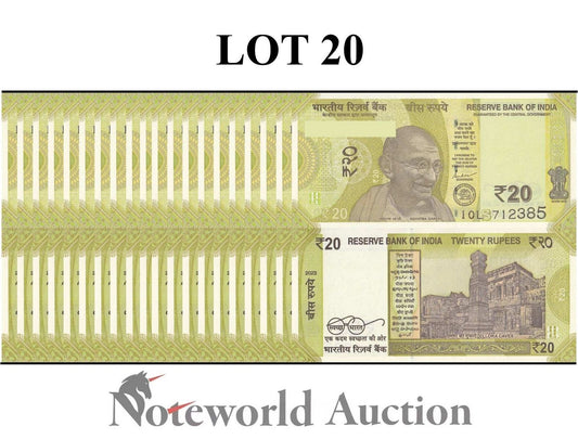 INDIA Lot 20 pcs 1/5 Bundle - 20 Rupees 2020 P 110 UNC