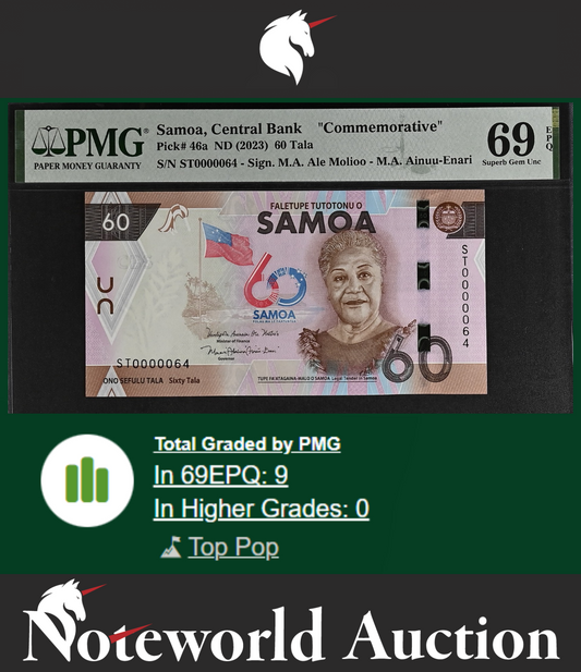 Samoa COMM. 60 Tala ND (2023) P 46a LOW SERIAL NO. 64 UNC PMG 69 EPQ TOP POP
