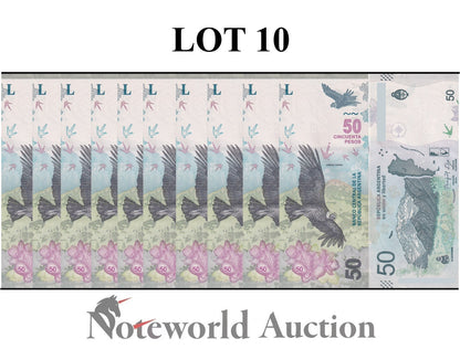 ARGENTINA 50 Pesos ND 2018 P 363 Lot 10 pcs 1/10 Bundle UNC