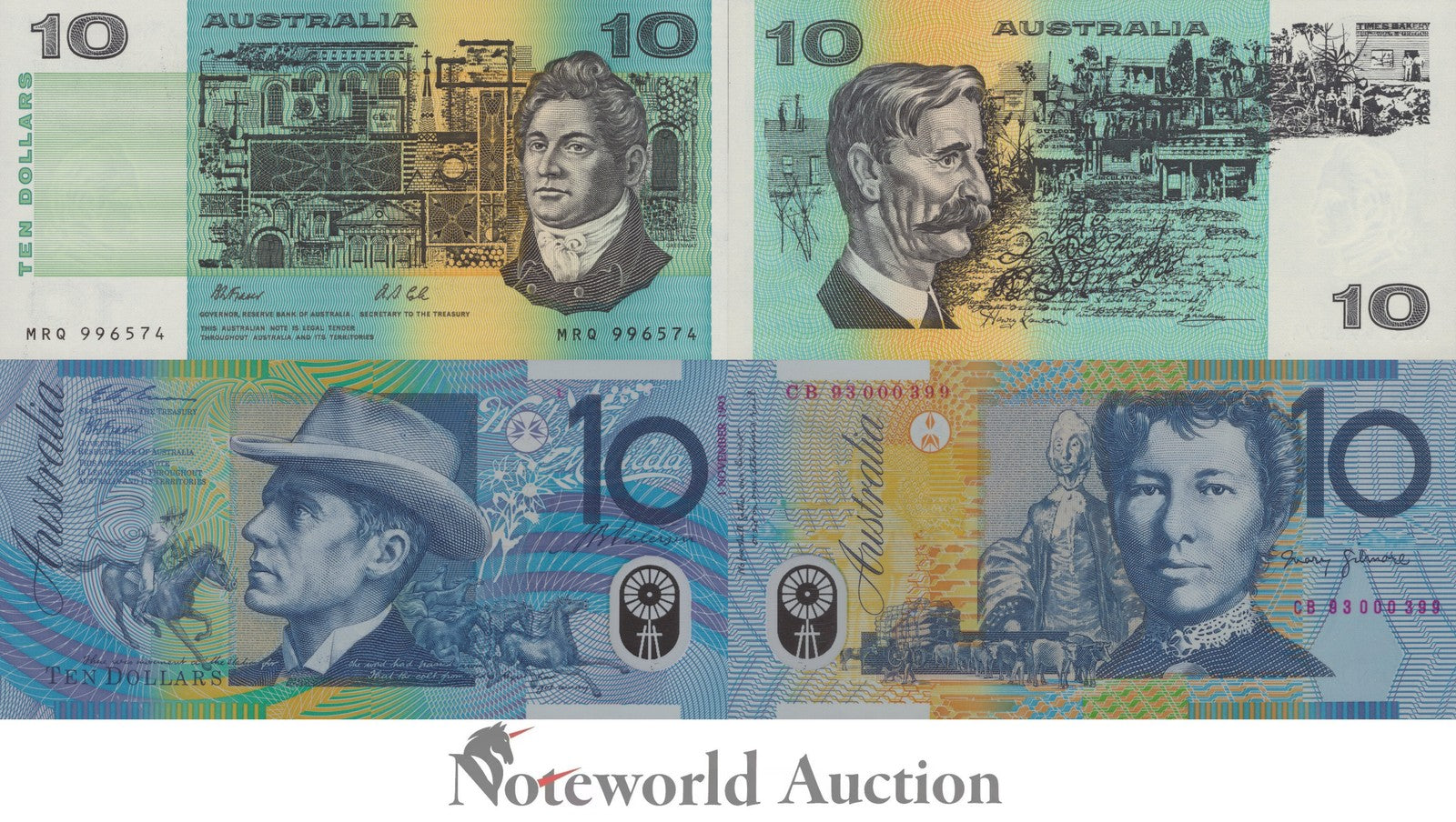 AUSTRALIA 10 Dollars 1991 1993 P 45g 52a Paper Polymer With Folder Set 2 pcs UNC