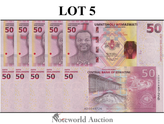 SWAZILAND ESWATINI 50 Emalangeni 2024 P NEW COMM. Lot 5 pcs 1/20 Bundle UNC