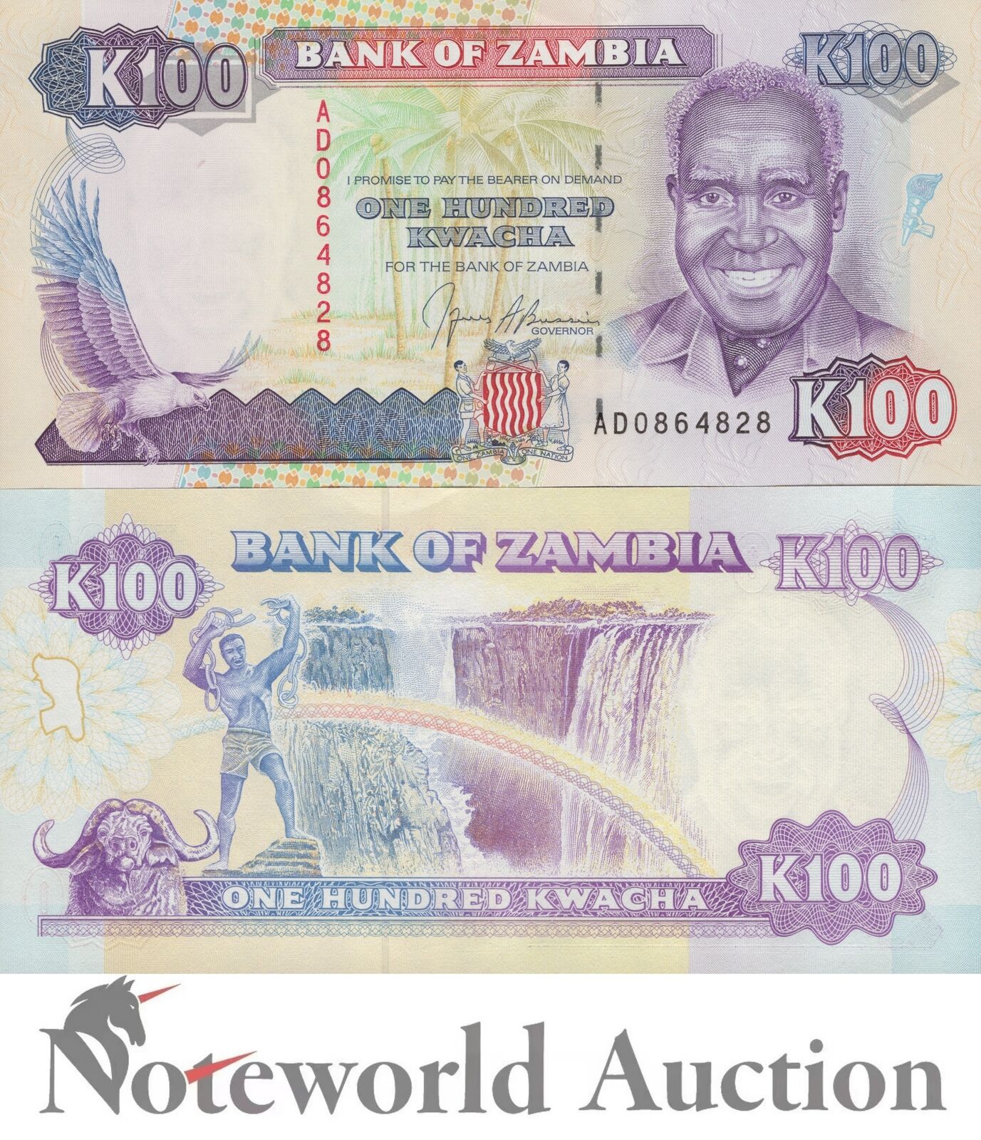 ZAMBIA 100 Kwacha 1991 P 34 UNC