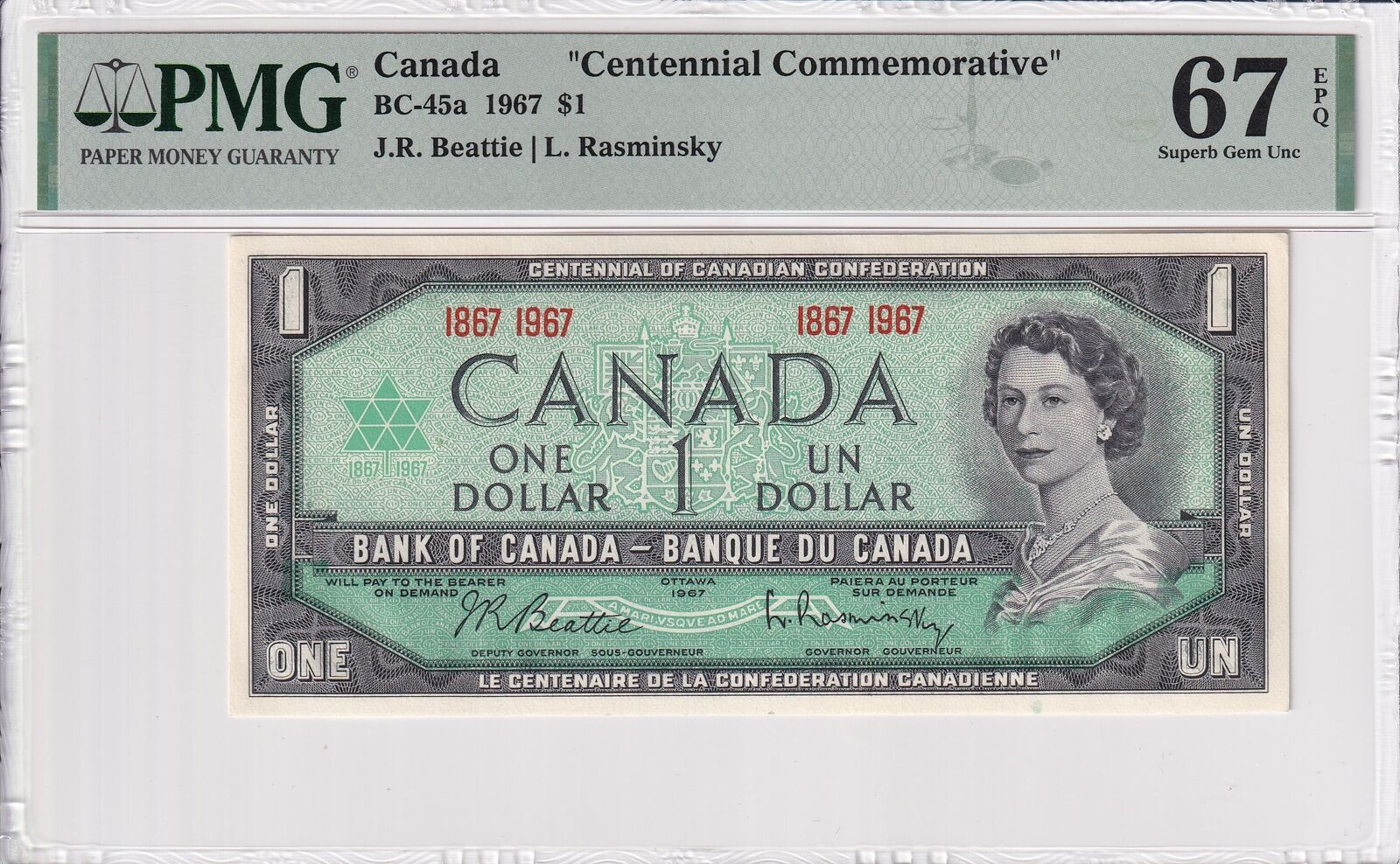 CANADA Commemorative  1 Dollars 1967 BC-45a UNC PMG 67 EPQ