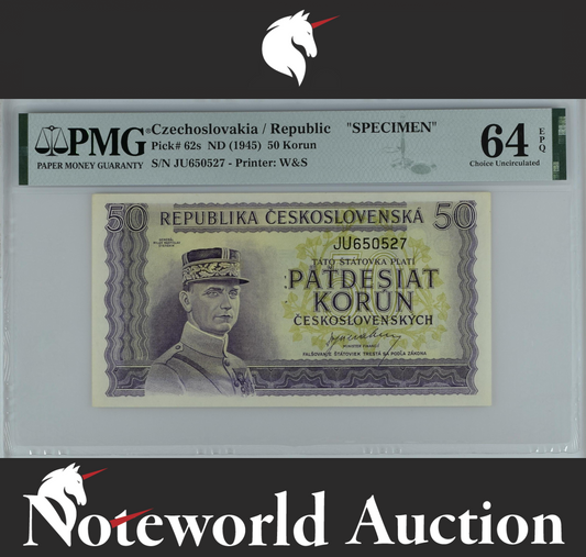 Czechoslovakia Republic SPECIMEN 50 Korun ND (1945) P 62s UNC PMG 64 EPQ