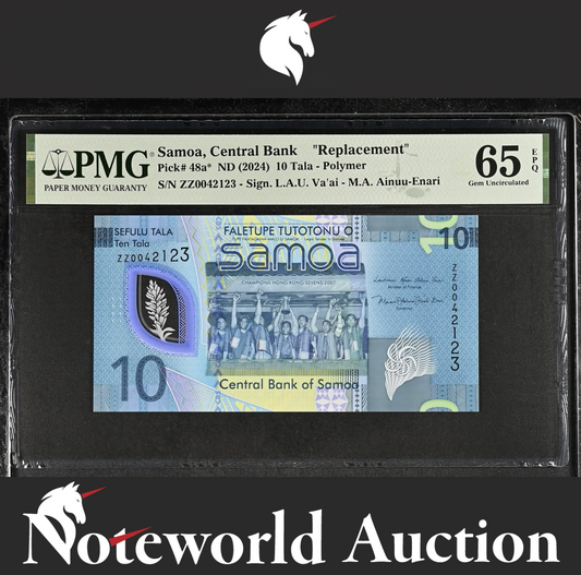 Samoa Central Bank 10 Tala ND 2024 P 48a* Polymer Replacement ZZ UNC PMG 65 EPQ