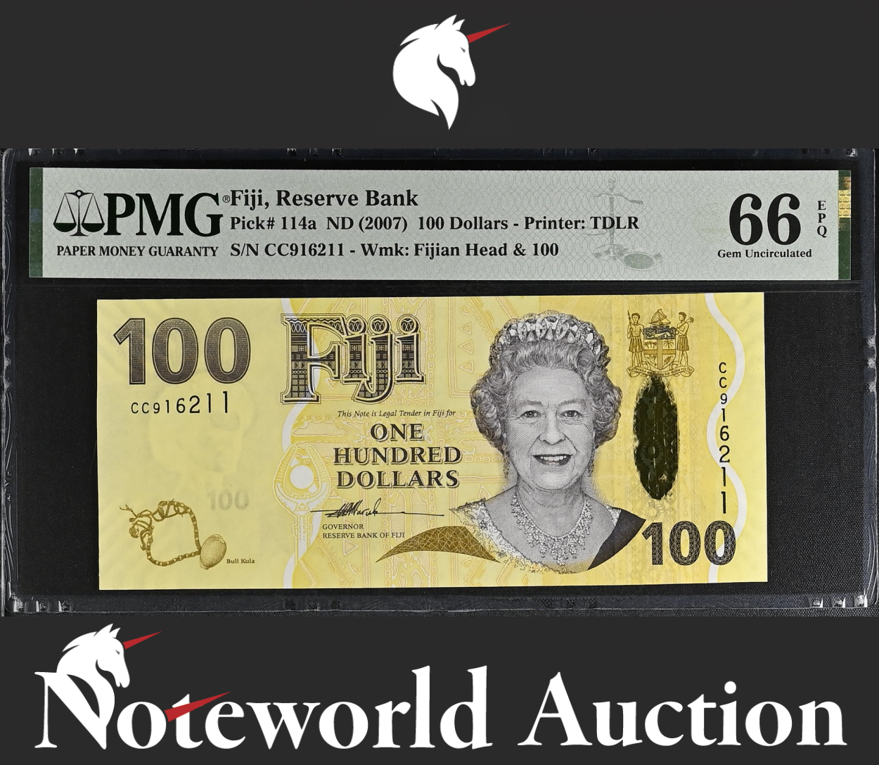 Fiji Reserve Bank 100 Dollars ND (2007) P 114a UNC PMG 66 EPQ NR No Reserve