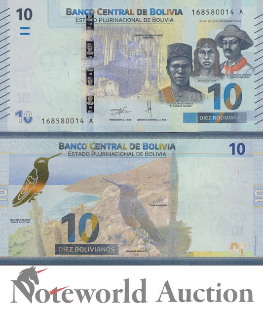 BOLIVIA 10 Bolivianos 1986 ND 2018 P 248 Series A New Series UNC