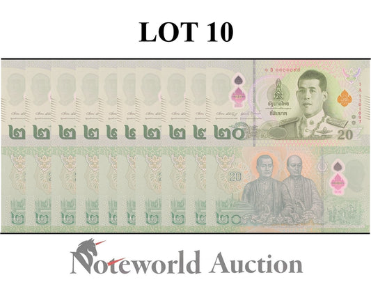 THAILAND 20 Baht 2022 P 142 (1-1) Polymer Lot 10 pcs 1/10 Bundle UNC
