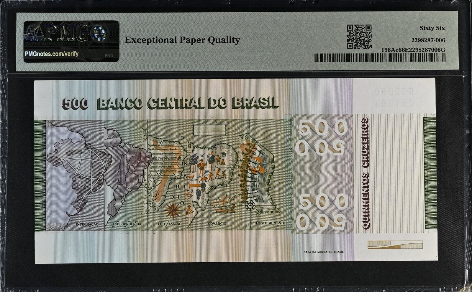 Commemorative - BRAZIL 500 Cruzeiros 1980 P 196Ac 3rd TOP POP UNC PMG 66 EPQ