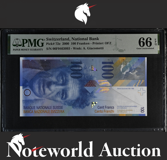 Switzerland National Bank 100 Franken 2000 P 72e UNC PMG 66 EPQ 2nd TOP POP