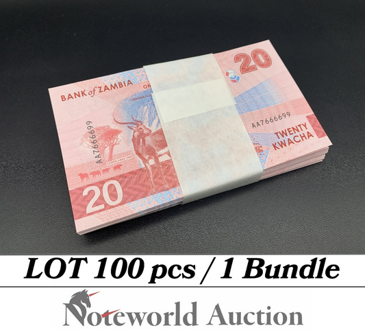 ZAMBIA 20 Kwacha 2024 2025 P New Issue First Prefix AA Lot 100 pcs Bundle UNC