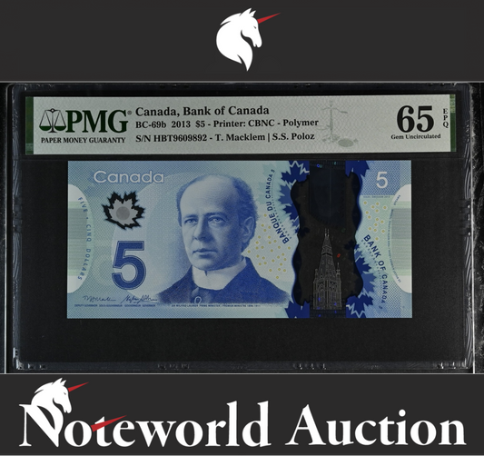 Canada Bank of Canada $5 2013 P BC-69b Polymer UNC PMG 65 EPQ