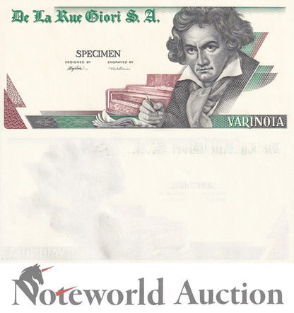 DE LA RUE Giori S.A TEST NOTE- Beethoven Single Sided Geen - Black Specimen