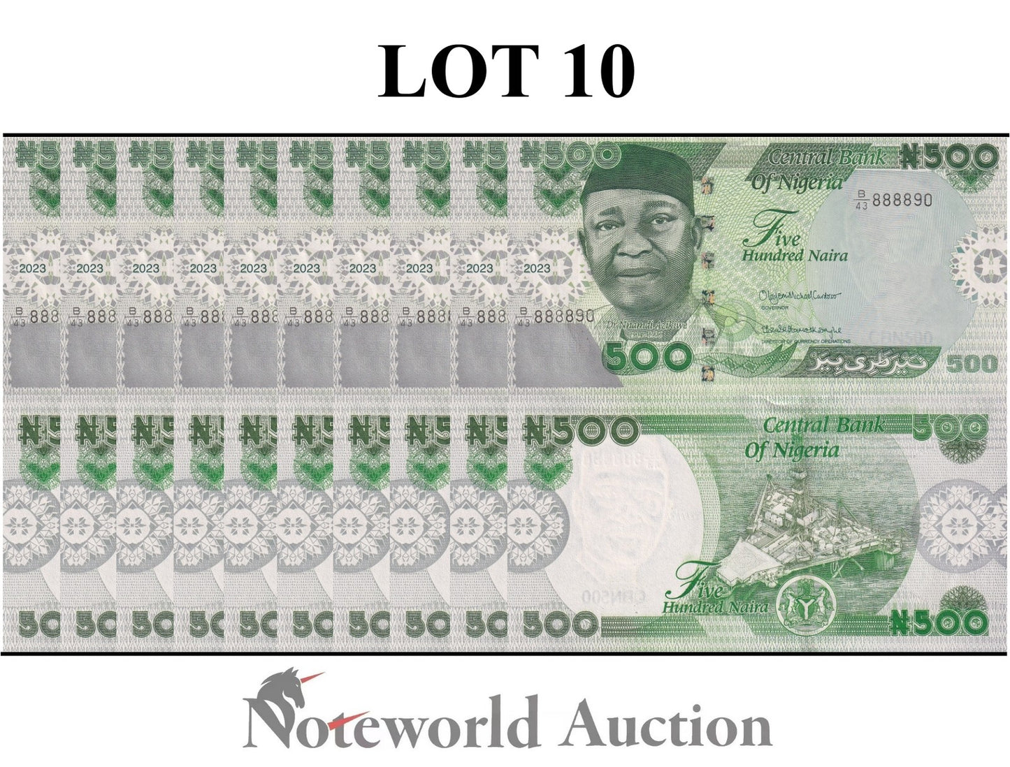 NIGERIA 500 Naira 2023 P 48 Lot 10 pcs 1/10 Bundle UNC