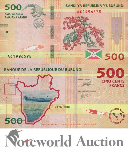 BURUNDI 500 Francs 2018 P 50 UNC