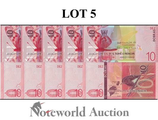 SAO TOME E PRINCIPE 10 Dobras 2020-2023 P 77 Lot 5 pcs 1/20 Bundle UNC