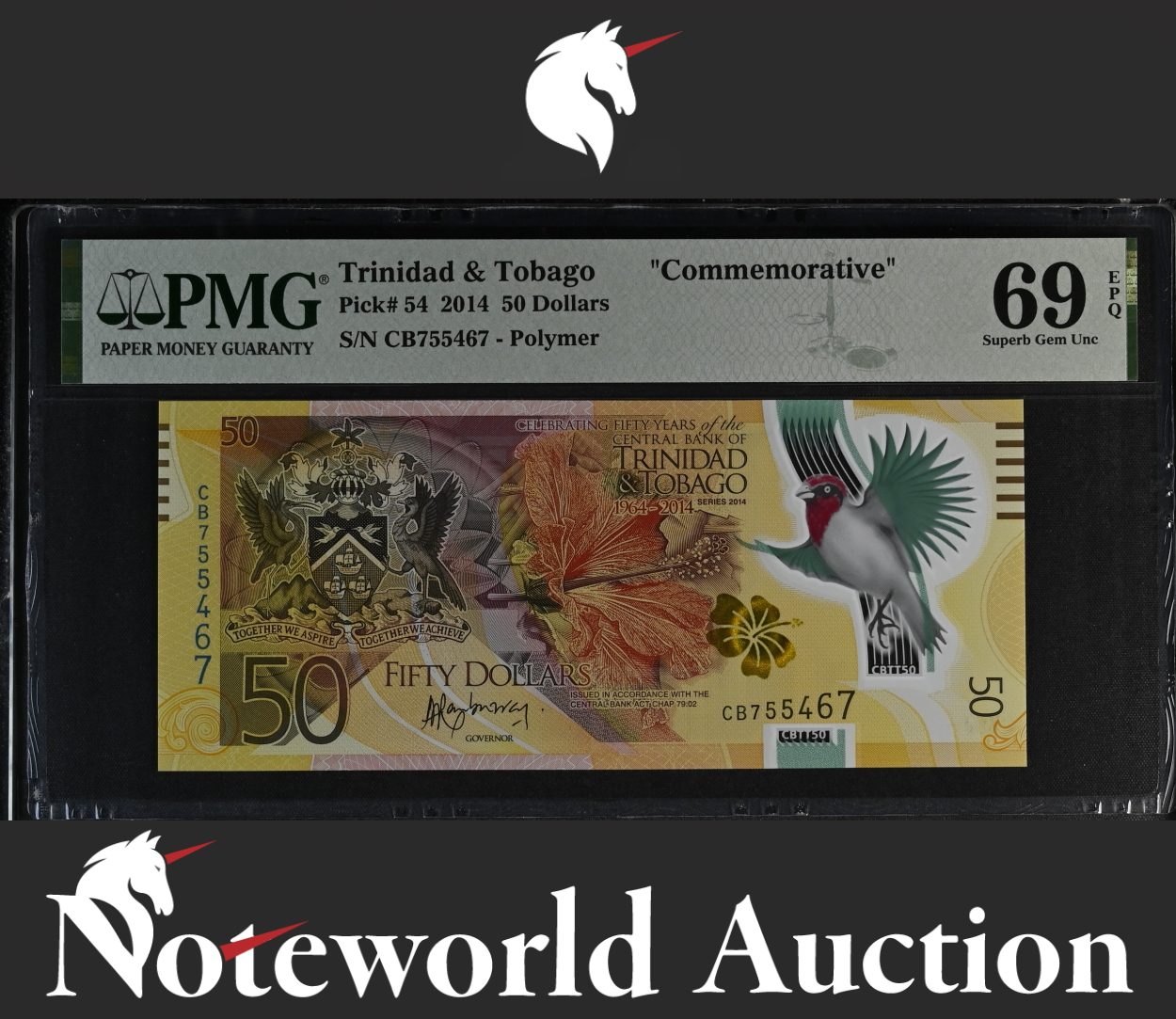 Trinidad & Tobago COMM. 50 Dollars 2014 P 54 Polymer UNC PMG 69 EPQ 2nd TOP POP