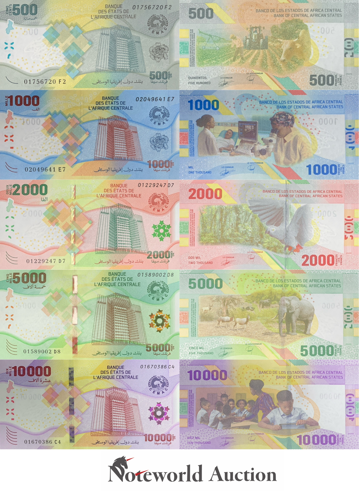 CENTRAL AFRICAN STATES Set 5 pcs - 500 1000 2000 5000 10000 2020 P 700 - 704 UNC