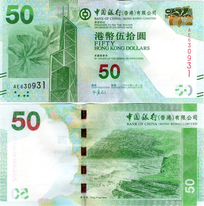 HONG KONG BOC 50 Dollars 2010 P 342a UNC