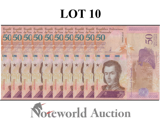 VENEZUELA 50 Bolivares 2018 P 105 Lot 10 pcs 1/10 Bundle UNC