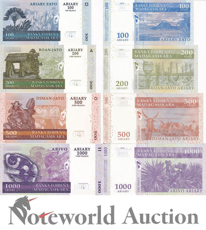 MADAGASCAR Set 4 pcs - 100 200 500 1000 Ariary P 86b 87b 88b 89b UNC