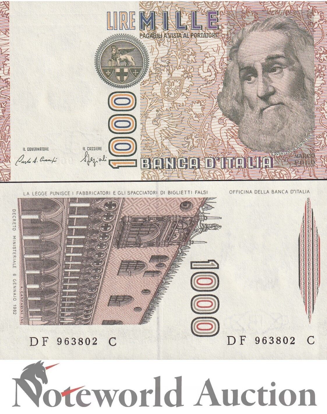 ITALY Banca d'Italia 1000 Lire 1982 P 109 UNC