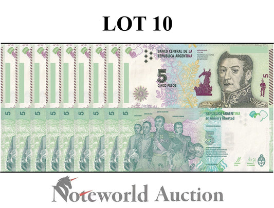 ARGENTINA 5 Pesos ND 2015 P 359 Commemorative Lot 10 pcs 1/10 Bundle UNC