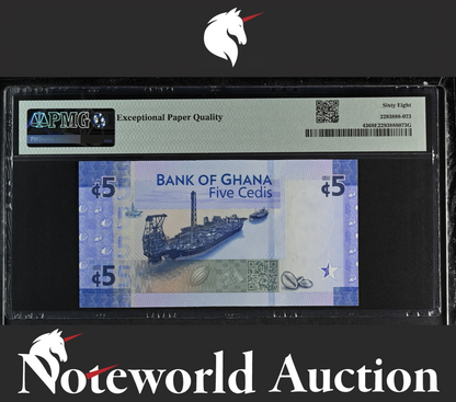 Ghana Bank of Ghana Commemorative 5 Cedis 2017 P 43 UNC PMG 68 EPQ TOP POP