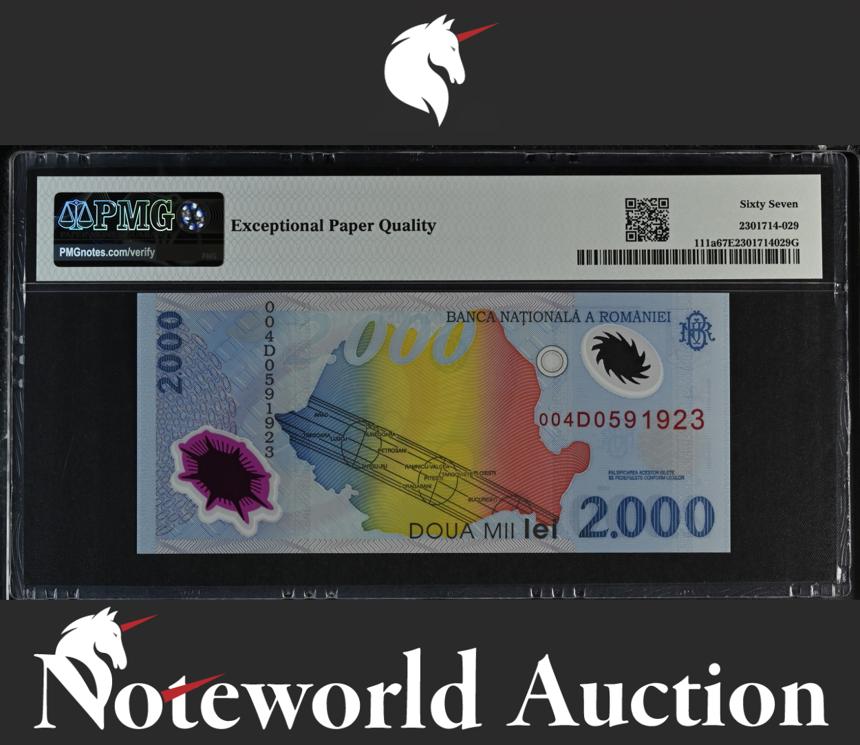 Romania Banca National Commemorative 2000 Lei 1999 P 111a Polymer UNC PMG 67 EPQ